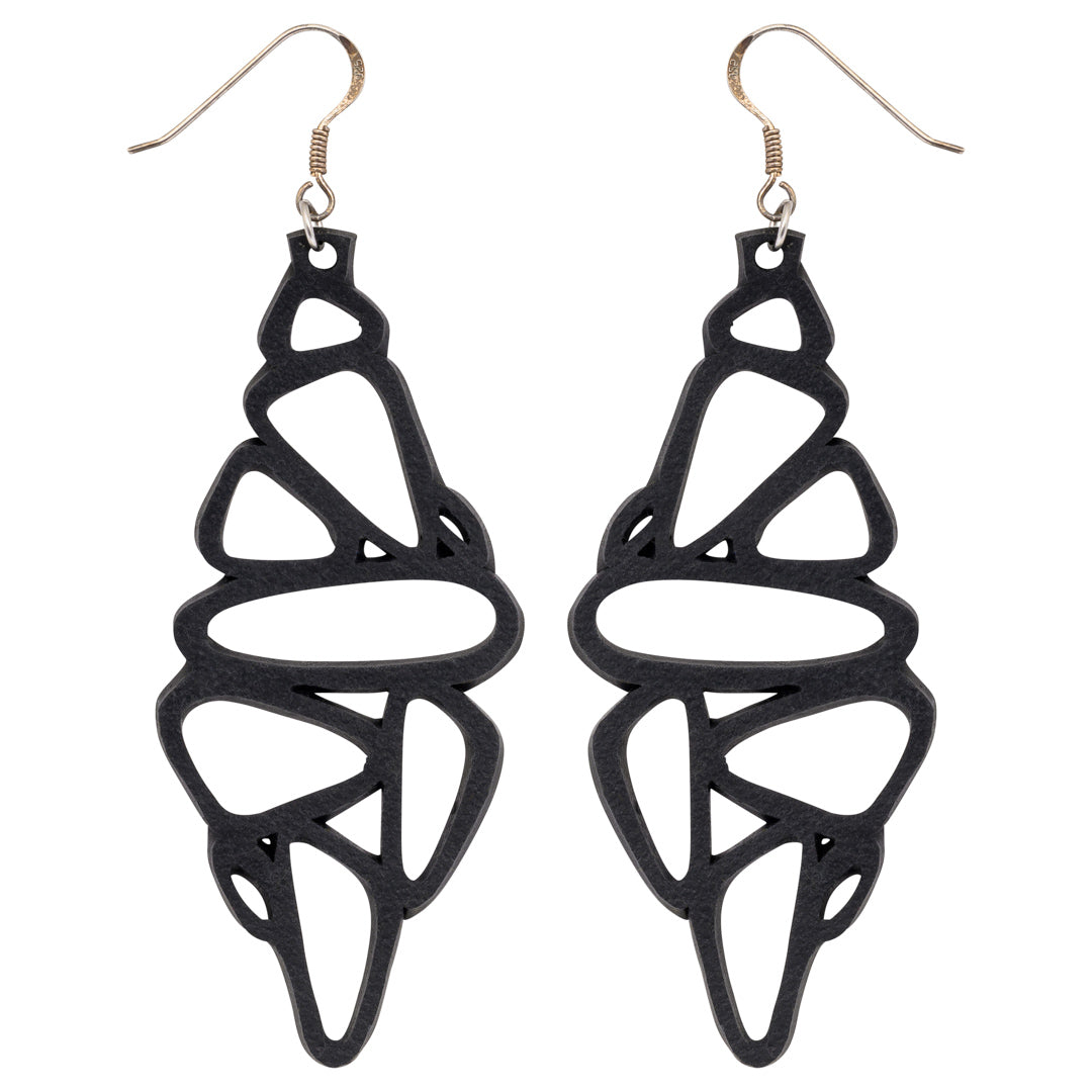 Paguro Upcycle black recycled rubber earrings with abstract geometric cutout design