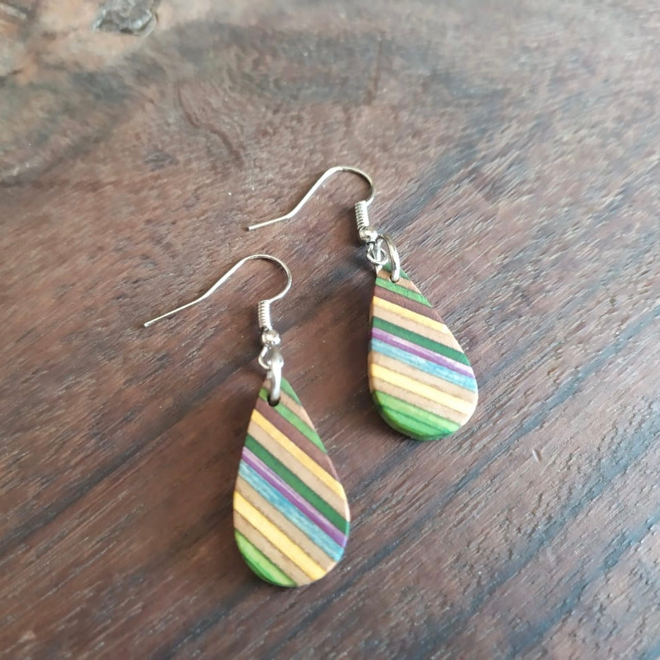 Teardrop Elegant Recycled Skateboard Dangle Earrings by Paguro Upcycle
