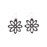 Paguro Upcycle recycled rubber flower earrings in black with silver hooks eco-friendly jewelry