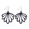 Paguro Upcycle black recycled rubber earrings with open petal design and silver hooks