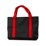Paguro Upcycle vegan tote bag made from inner tube with black body and red handles
