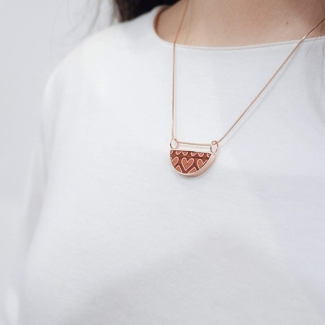 Love Recycled Wood Rose Gold Necklace