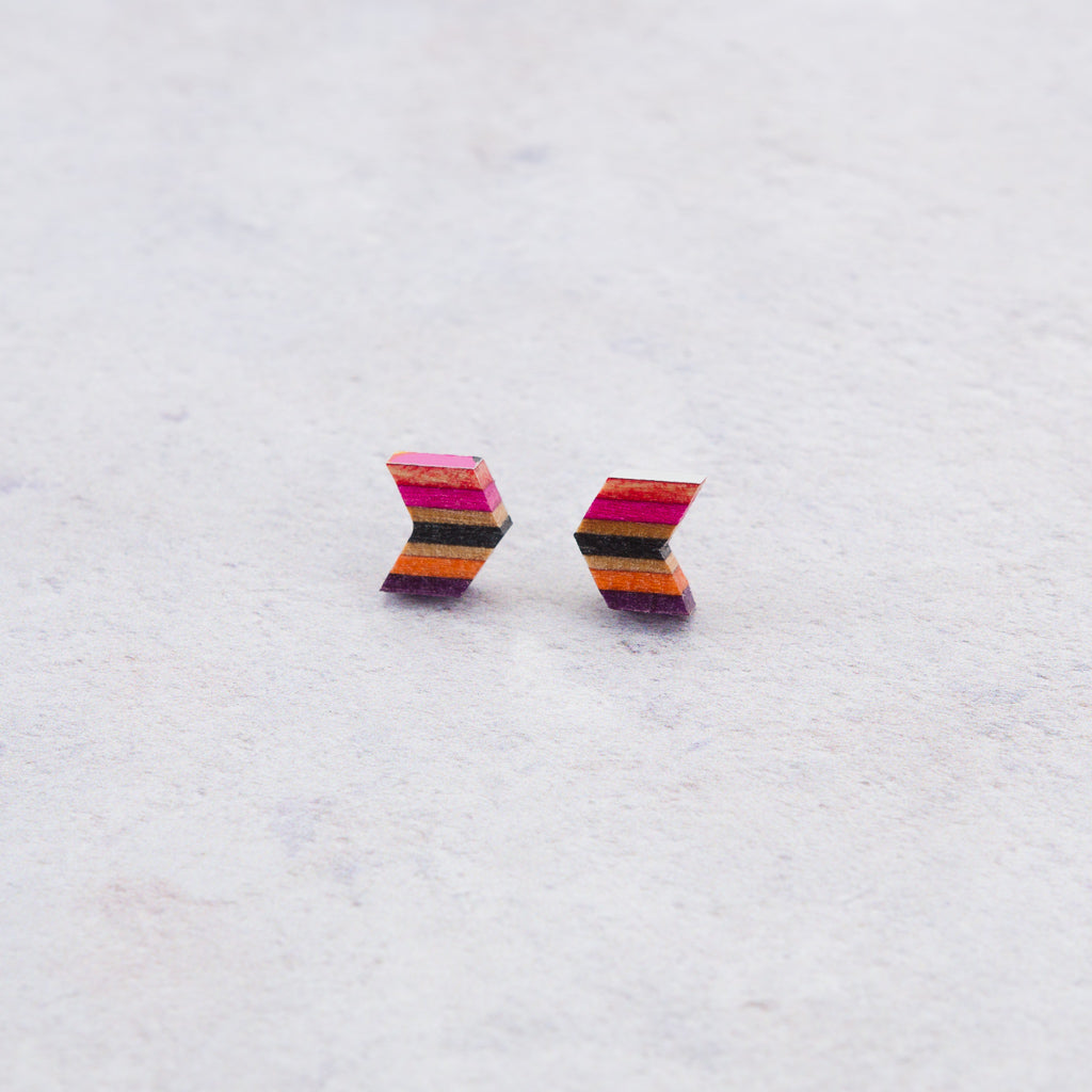 Arrow Colourful Recycled Skateboard Stud Earrings by Paguro Upcycle