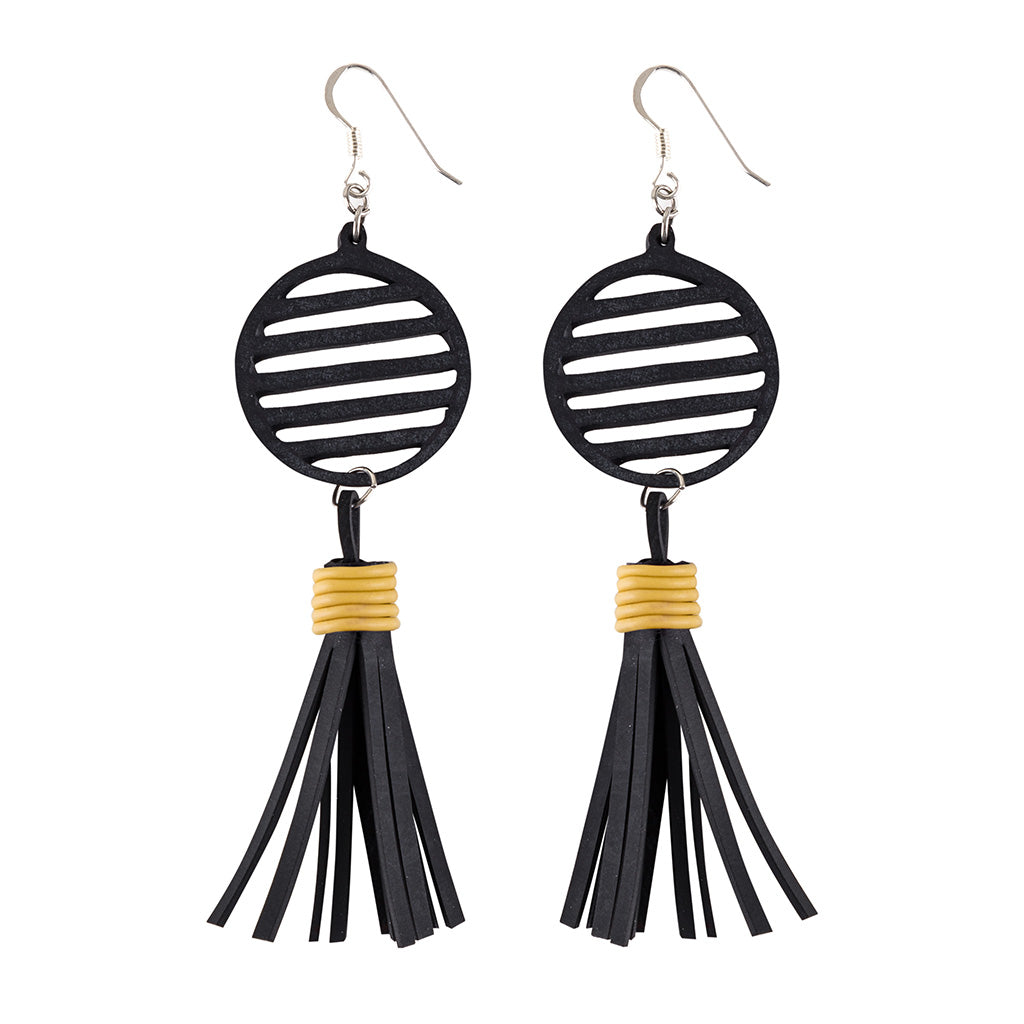 Lunar Upcycled Rubber Tassel Earrings by Paguro Upcycle