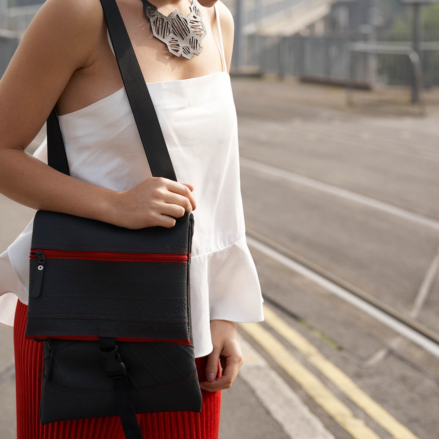 Jen Foldover Recycled Rubber Vegan Crossbody Bag (6 Colours Available) by Paguro Upcycle