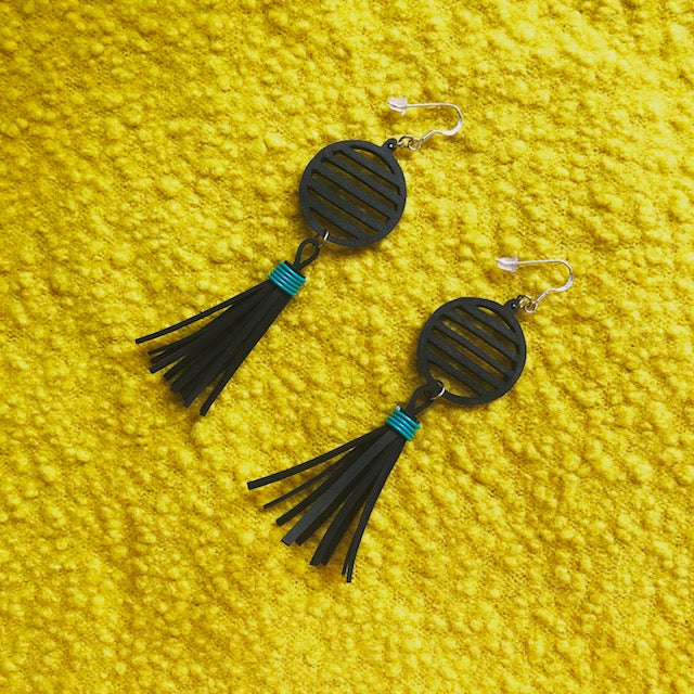 Lunar Upcycled Rubber Tassel Earrings by Paguro Upcycle