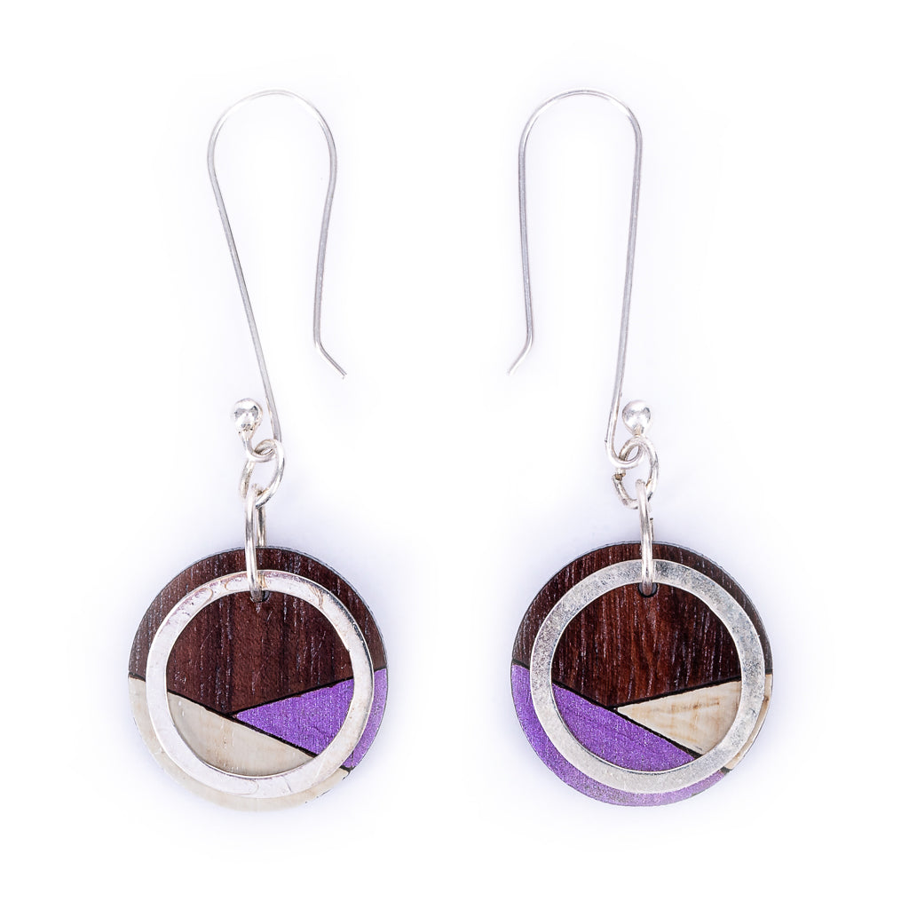 Conture Recycled Wood Silver Dangle Earrings (6 Colours) by Paguro Upcycle