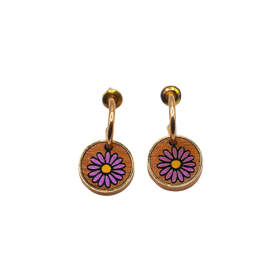 Aster Flower Recycled Wood Gold Earrings
