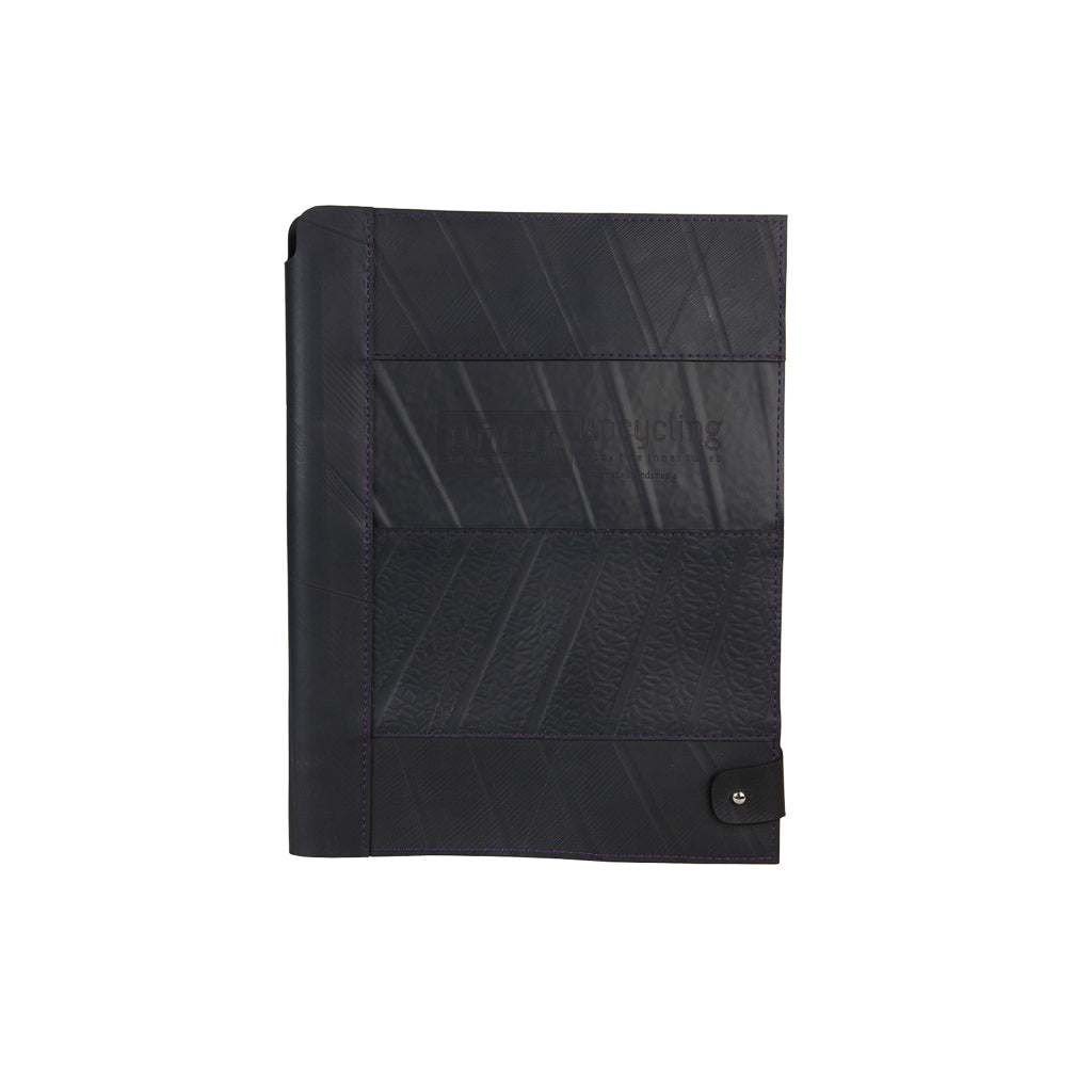 Paguro Upcycle black recycled rubber notebook holder folder with button closure