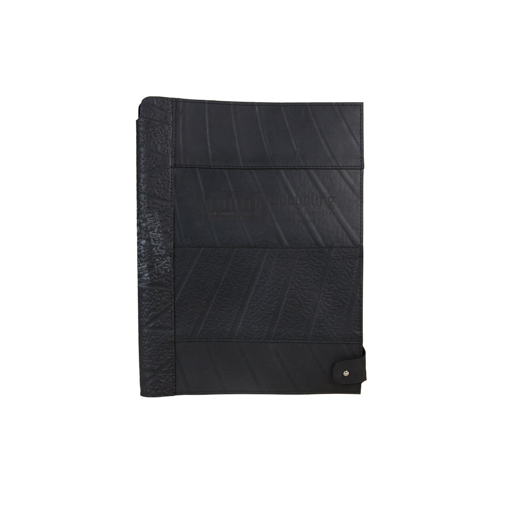 Black Paguro Upcycle folder made from recycled rubber notebook holder with textured surface