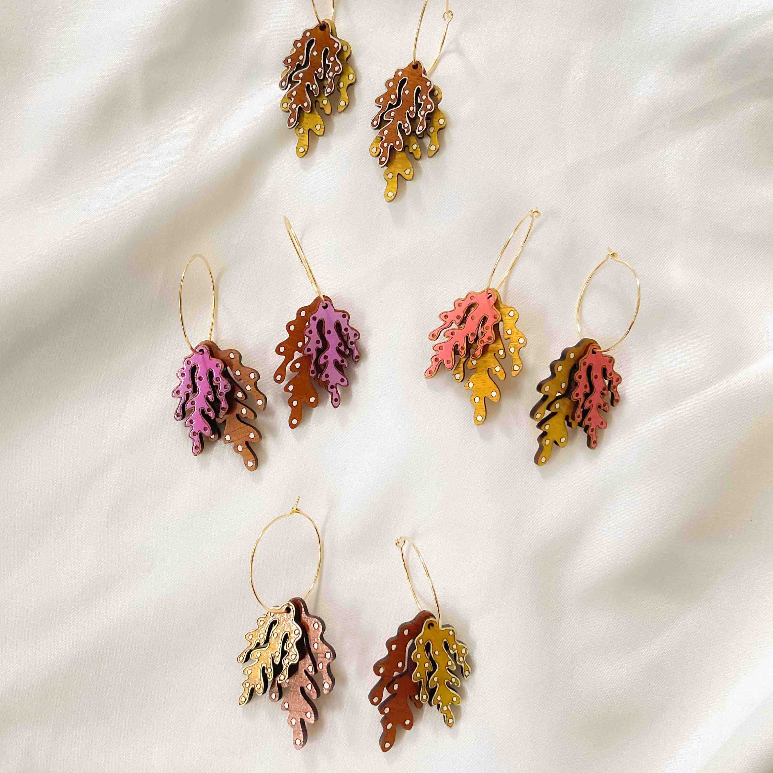 Coral Eco-friendly Recycled Wood & Gold Earrings