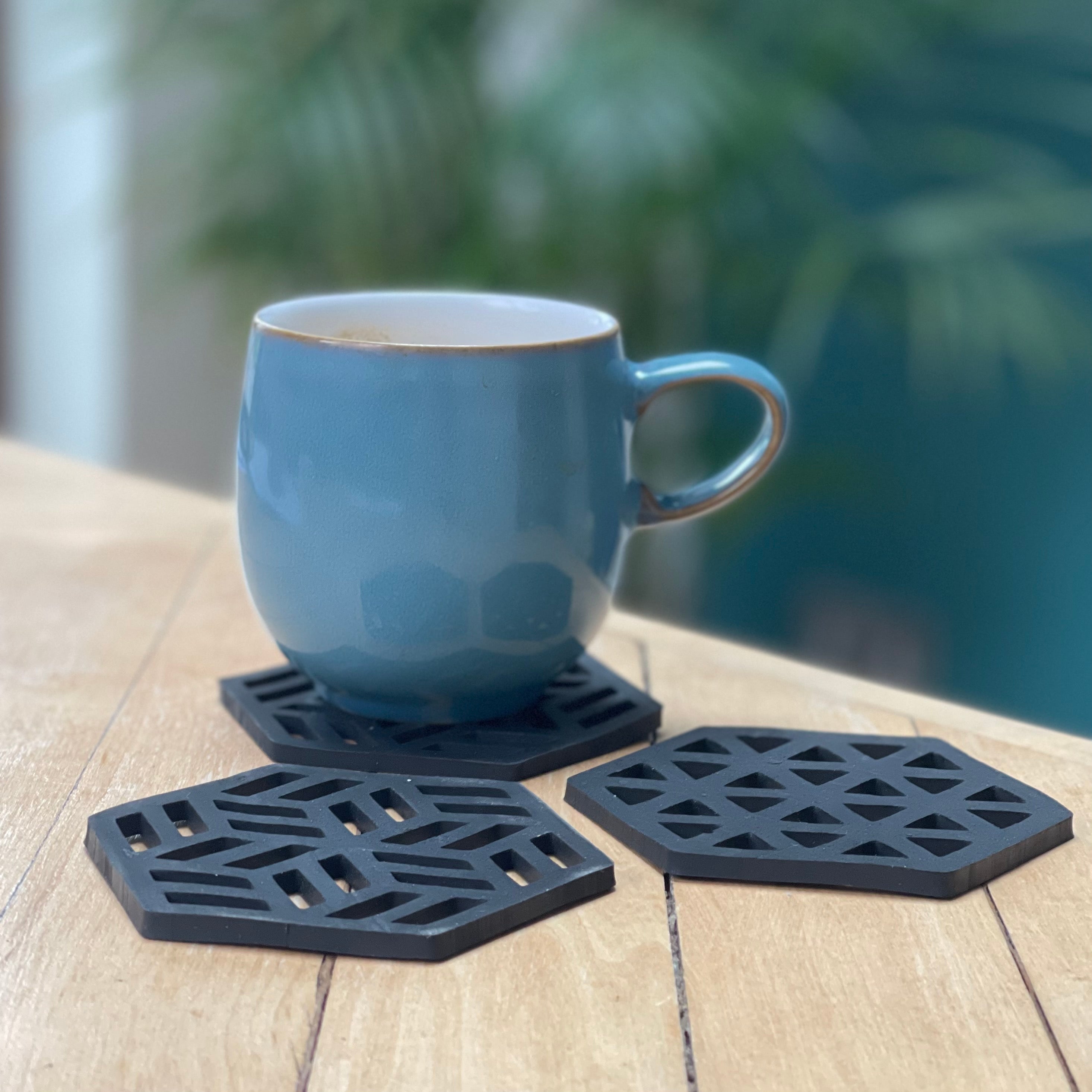 Zeta Handcrafted Recycled Rubber Coaster - Set of 2 or 4