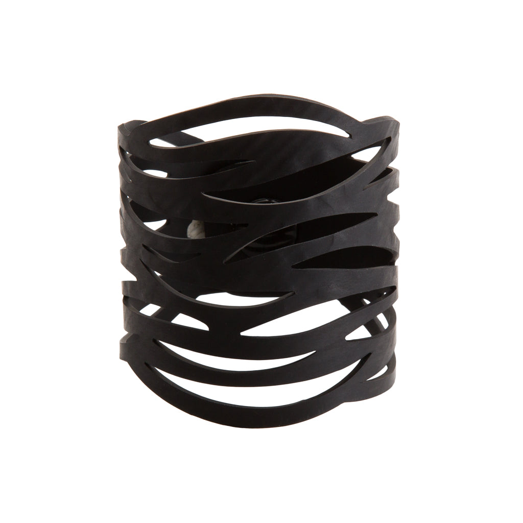 Paguro Upcycle black cutout cuff recycled rubber bracelet with layered wave design