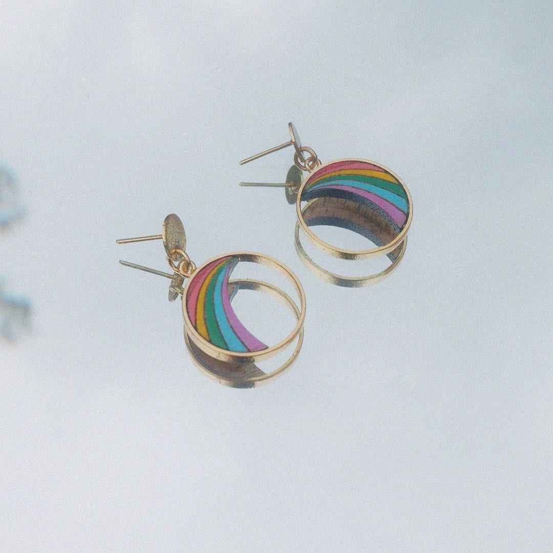 Rainbow Eco-friendly Recycled Wood Gold Earrings