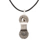 Paguro Upcycle recycled bike chain pendant necklace on a black cord, showcasing a unique design