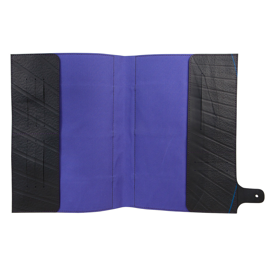 Paguro Upcycle recycled rubber notebook holder folder with black and purple design