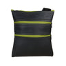 Paguro Upcycle recycled rubber vegan handbag with black and green zipper detail and adjustable strap